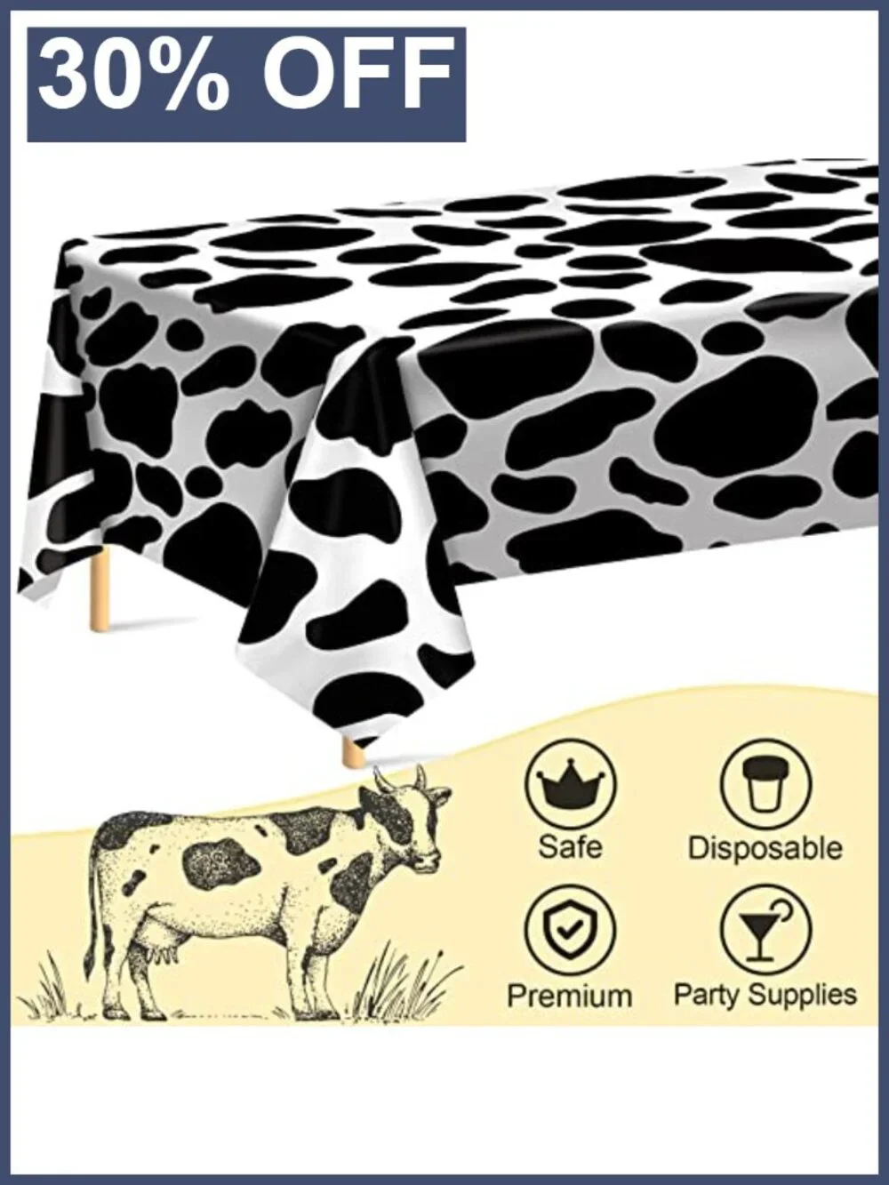 2 Pack Cow Print Plastic Tablecloths 108x54 Farm Animal Party Decor